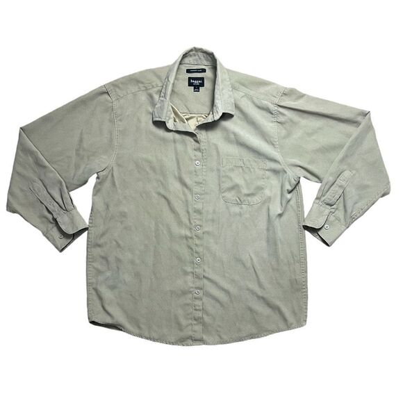 Haggar Sueded Luxe Long Sleeve Taupe Button Down Shirt - Picture 1 of 10
